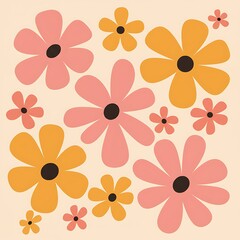 Groovy abstract flower art. Organic doodle shapes in trendy naive retro hippie 60s 70s style