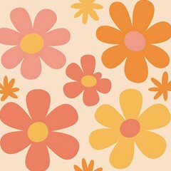 Groovy abstract flower art. Organic doodle shapes in trendy naive retro hippie 60s 70s style