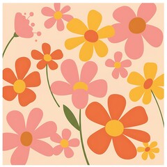Groovy abstract flower art. Organic doodle shapes in trendy naive retro hippie 60s 70s style