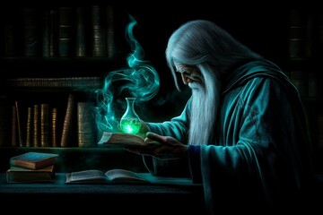 Fototapeta premium A potion master crafting glowing elixirs in a fantasy apothecary