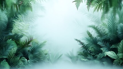 Obraz premium Lush tropical foliage with misty background.