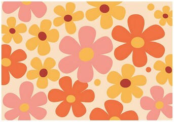 Groovy abstract flower art. Organic doodle shapes in trendy naive retro hippie 60s 70s style