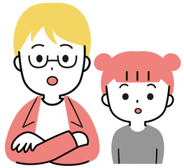 驚いた表情をする男性と女の子家族のアイコンイラスト