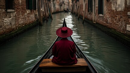 A romantic gondola ride through the canals of Venice, Italy, with a gondolier steering