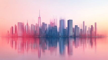 Obraz premium Holographic City Skyline with Transparent Elements, Futuristic Digital Art Concept for Technology and Innovation