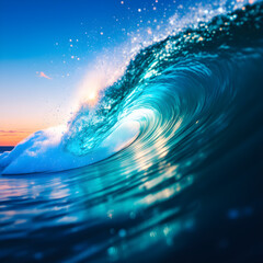 Vibrant Ocean Wave at Sunset