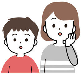 驚いた表情をする女性と男の子家族のアイコンイラスト