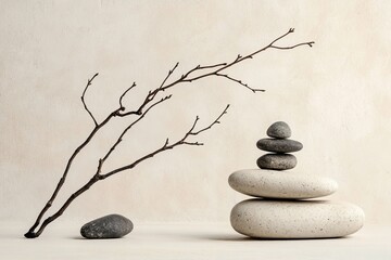 A Peaceful Still Life Composition  Balancing Nature's Elements in a Minimalist Aesthetic