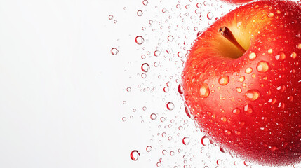 Red apple with water splash on white background.