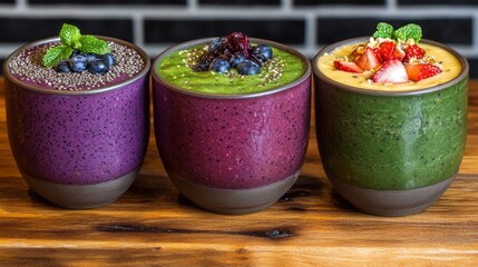 A smoothie bar with a variety of fresh fruit, yogurt, and protein options for a nutritious drink