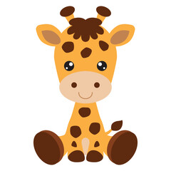 Cute sitting baby giraffe vector cartoon illustration © primus44