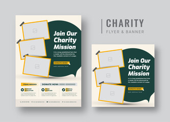 Charity flyer, banner & social media post bundle | Fundraising & donation campaign template | Nonprofit event promotion for social awareness & humanitarian aid
