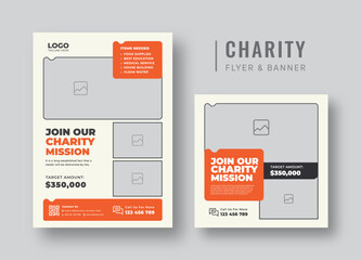 Charity flyer, banner & social media post bundle | Fundraising & donation campaign template | Nonprofit event promotion for social awareness & humanitarian aid