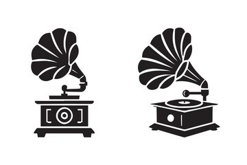 Gramophone Silhouette Illustration Vintage Music Player Vector Art 