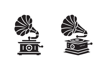 Gramophone Silhouette Illustration Vintage Music Player Vector Art 