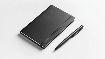Notebook and pen on white background.