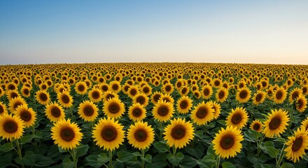 Obraz premium Golden Sunflowers Bask in Warm Evening Light. AI Generated