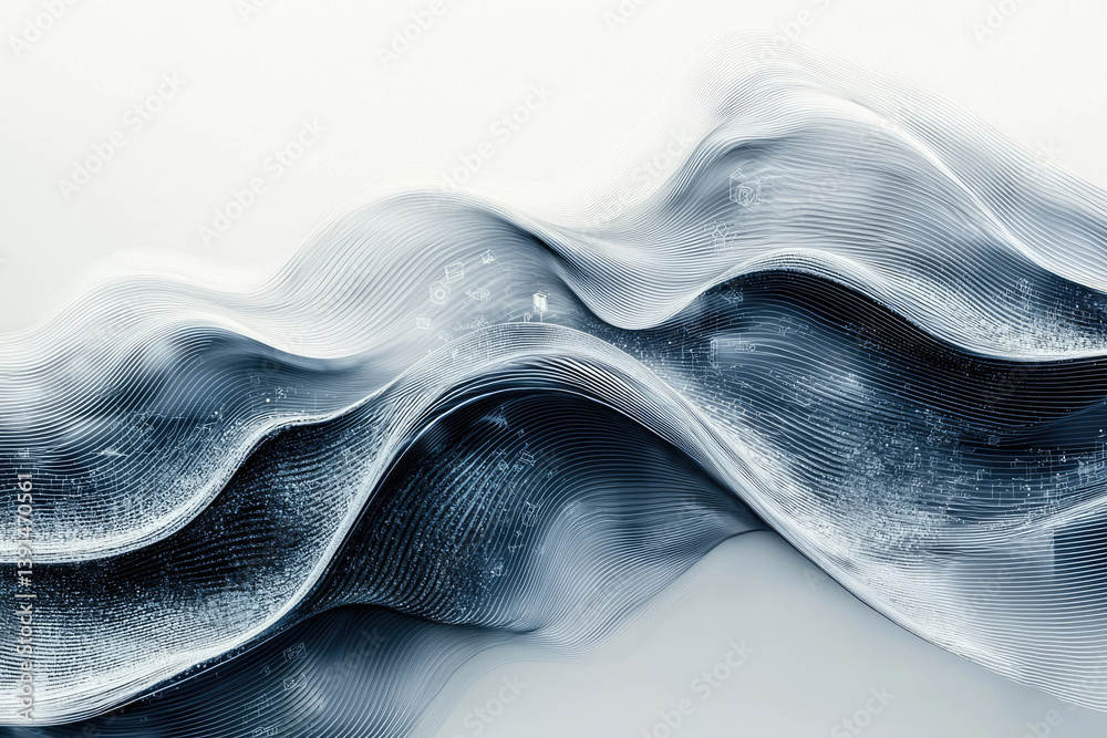 Aufkleber Abstract flowing data visualization, showcasing dynamic waves of information and digital transformation.