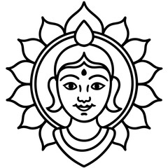 Hindu deity mandala line art vector illustration 