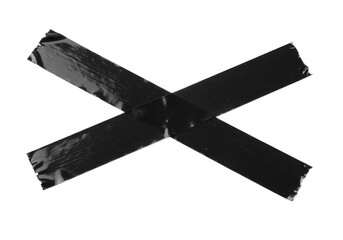 Fototapeta premium A close up shot of two strips of black tape forming an x shape on a plain white background surface