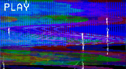 Glitch camera effect. Retro VHS background. Old video template. No signal. Static TV noise, bad TV signal. Analog tv signal problem with glitch film grain