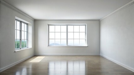 Empty Room Minimalist Design, Clean Modern Interior, Spacious Room, Large Window, White Wall, Simple Architecture, Bright Room, Architectural Photography