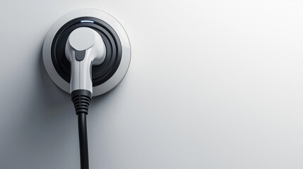 Electrical outlet with plugged-in cable, copy space.