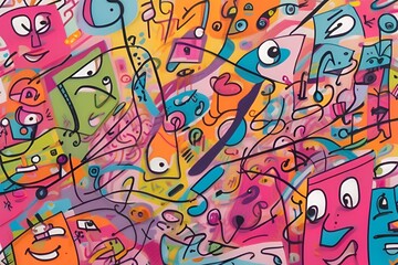 Obraz premium Colorful Abstract Cartoon Doodle Composition in Retro Pop Art Style