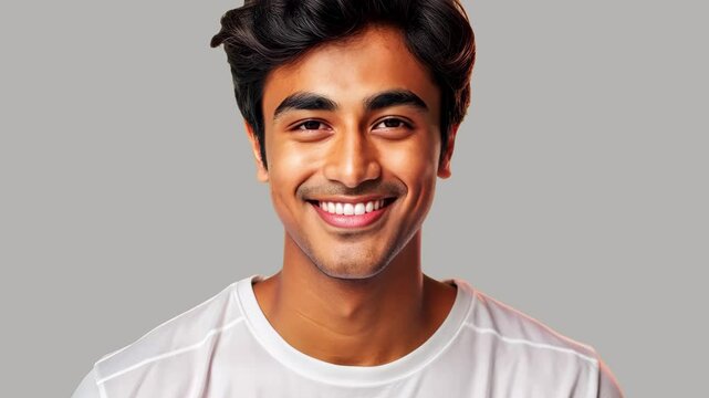 Smiling man in white t-shirt animated overlay, transparent 4K video, alpha channel, ProRes 4444
