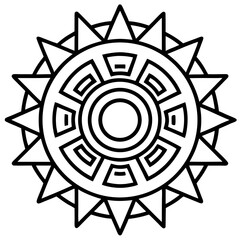 Aztec sun calendar mandala line art vector illustration 