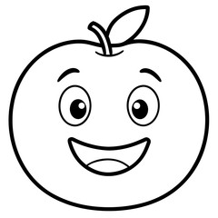Cartoon fruit faces happy sad excited line art vector illustration 
