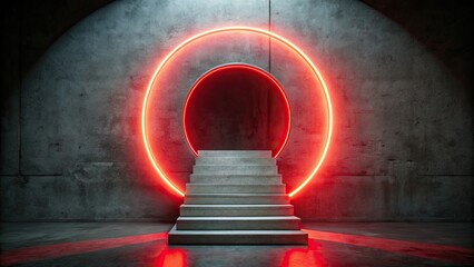 Neon Archway Stairs Double Exposure Product Photography Background Album Cover