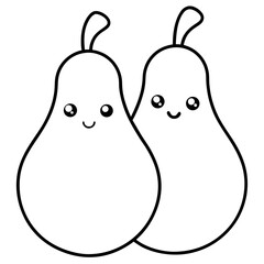 Cute pear couple in love line art vector  illustration