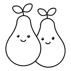Cute pear couple in love line art vector  illustration