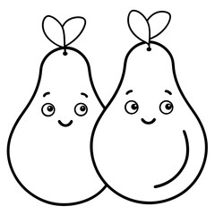 Cute pear couple in love line art vector  illustration
