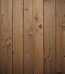 Fototapeta premium A close-up view of a rustic wood texture background, showcasing the intricate grain patterns, knots, and natural imperfections of the timber, with warm brown tones and a matte finish.