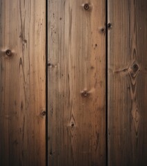 Naklejka premium A close-up view of a rustic wood texture background, showcasing the intricate grain patterns, knots, and natural imperfections of the aged timber, with warm brown tones and a matte finish.