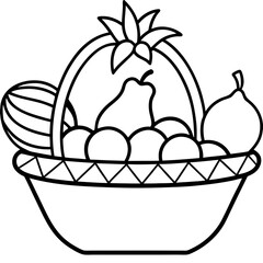Fruit basket with assorted fruits line art vector  illustration