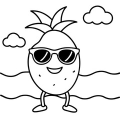Fruit with sunglasses on a beach line  art  vector illustration