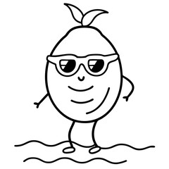 Fruit with sunglasses on a beach line  art  vector illustration