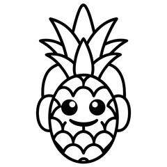 Funky pineapple wearing headphones  line art vector illustration