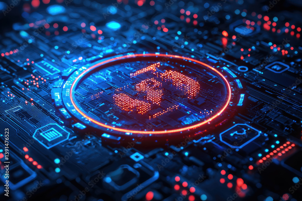 Poster Global network data visualized on a futuristic circuit board, showcasing digital connectivity and technology.
