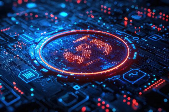 Global network data visualized on a futuristic circuit board, showcasing digital connectivity and technology. - Powered by Adobe