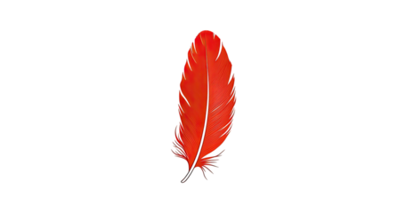 Vibrant Red Feather on Transparent Background