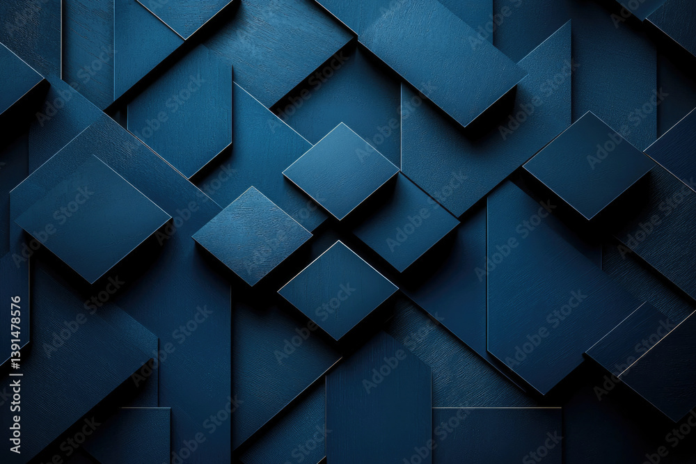 Poster Abstract geometric pattern of dark blue squares and rectangles, creating a textured and modern design.
