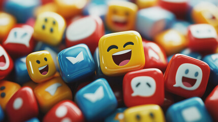 A background of cubes with emotions, a concept for networking and communication.
