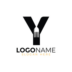 Letter Spoon with Shape Spoon Logo. Initial Letter Y Food Logo, Restaurant Food Logo, letter Y spoon fork logo design vector