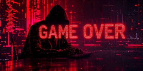 Hooded Figure with Game Over Display