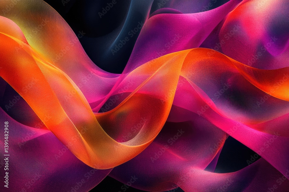 Aufkleber abstract image with flowing, translucent waves in vibrant shades of orange, pink, and purple against