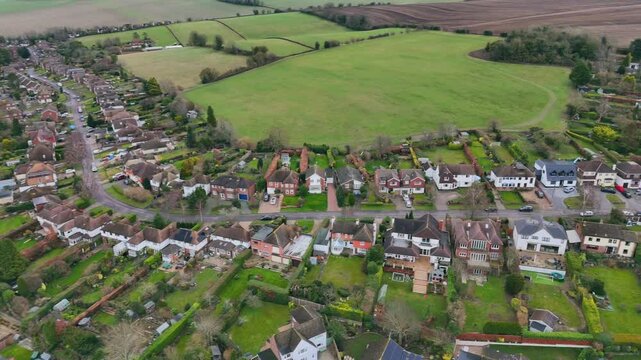 Aerial view of the Shoreham village in the Sevenoaks District of Kent, England, UK during daytime